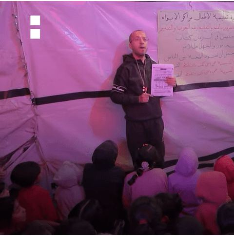 Teacher sets up Gaza tent school to keep Palestinian children learning