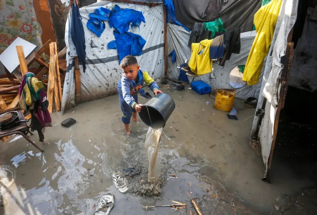 Winter rains worsen horrors faced by displaced Palestinians in Gaza